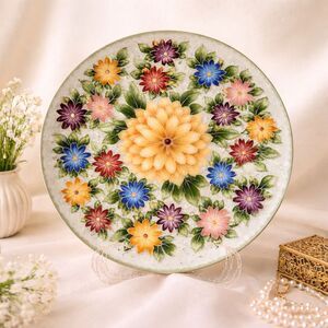 Ando Cloisonné Floral Plate – 8" Enamel on Metal – Japan – Excellent Condition